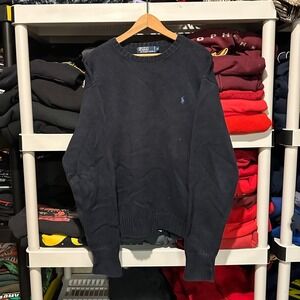 Vintage 90s Polo Ralph Lauren Knitted Dark Blue Mens XL Sweater